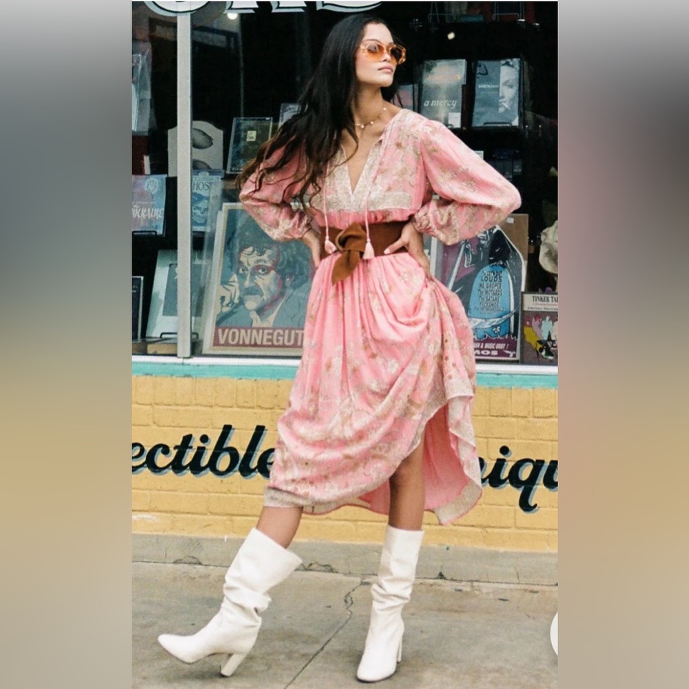 Spell Hendrix Boho Dress Small Dusty Pink